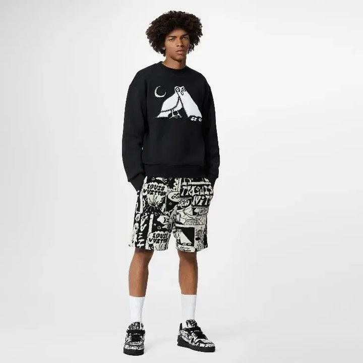 [BUNJANG] Louis Vuitton Comics Owl Patch Crewneck Fleece XL / 루이비통 코믹스 아울 패치 크루넥 기모 XL
