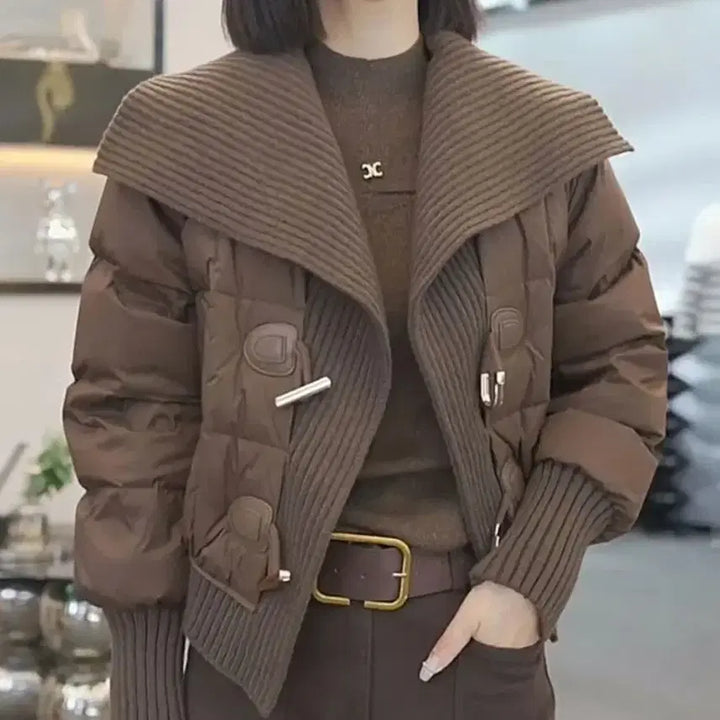 [BUNJANG] Big Collar Knit Patch Padded Jumper - Medium / 빅카라 니트 패치 패딩점퍼-M
