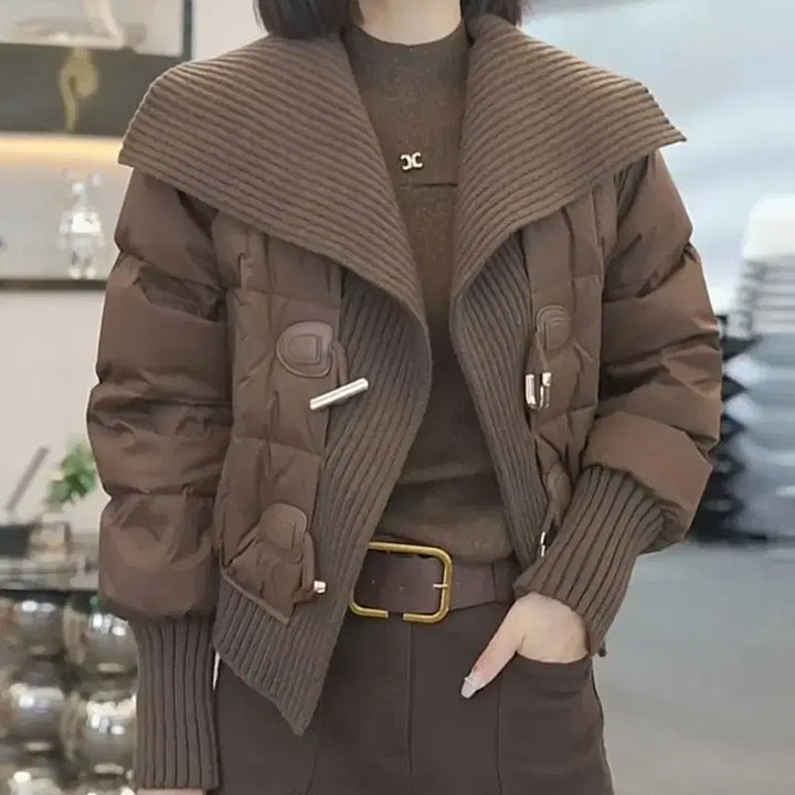 [BUNJANG] Big Collar Knit Patch Padded Jumper - Medium / 빅카라 니트 패치 패딩점퍼-M