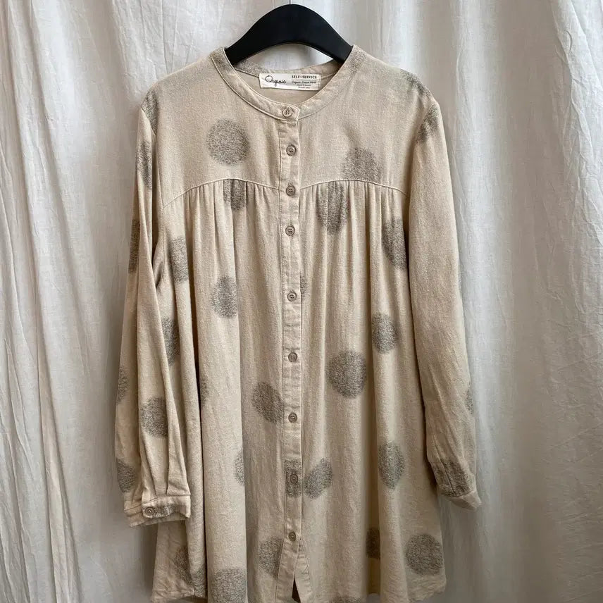 [BUNJANG] Beige Cotton Long Blouse (M-L) / 베이지 면 롱블라우스(M-L)