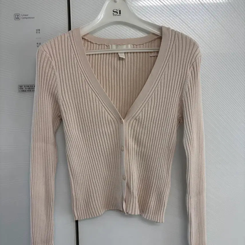 [BUNJANG] H&amp;M Ribbed Knit Cropped Cardigan Light Beige / H&amp;M 골지 니트 가디건 크롭 연베이지