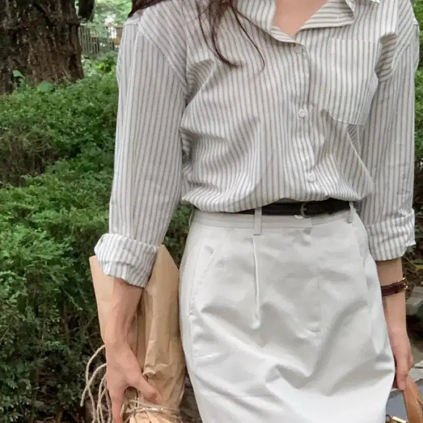 [BUNJANG] Verveine Natural Stripe Shirt (Black) / [verveine] 버베인 네추럴 스트라이프 셔츠 ( 블랙 )