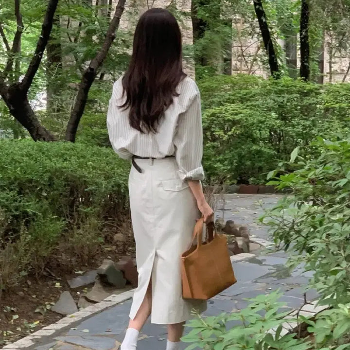 [BUNJANG] Verveine Natural Stripe Shirt (Black) / [verveine] 버베인 네추럴 스트라이프 셔츠 ( 블랙 )