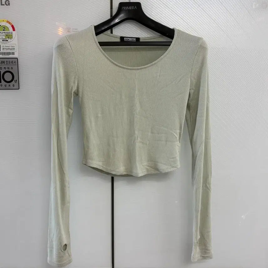 [BUNJANG] Hipnatic Cropped Ribbed Long Sleeve Top / 히프나틱 크롭 골지 긴팔티