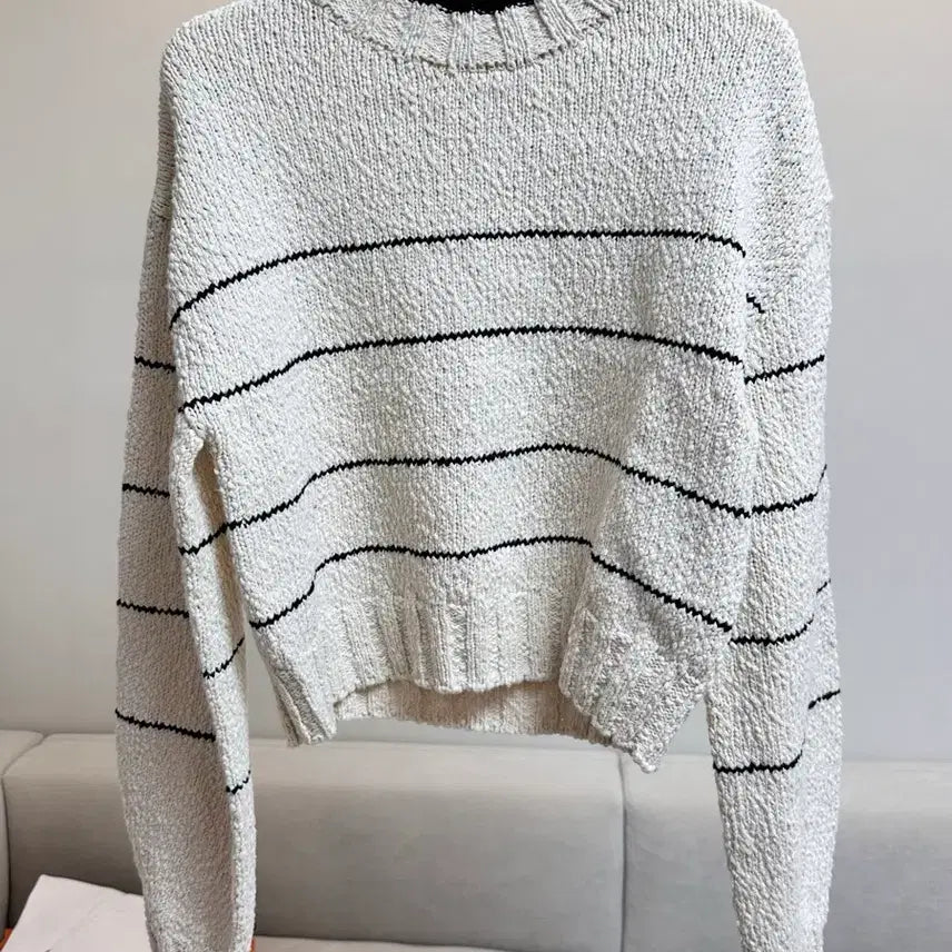 [BUNJANG] Slub Striped Knit Ecru Color Top / 슬럽 스트라이프 니트 에크루컬러