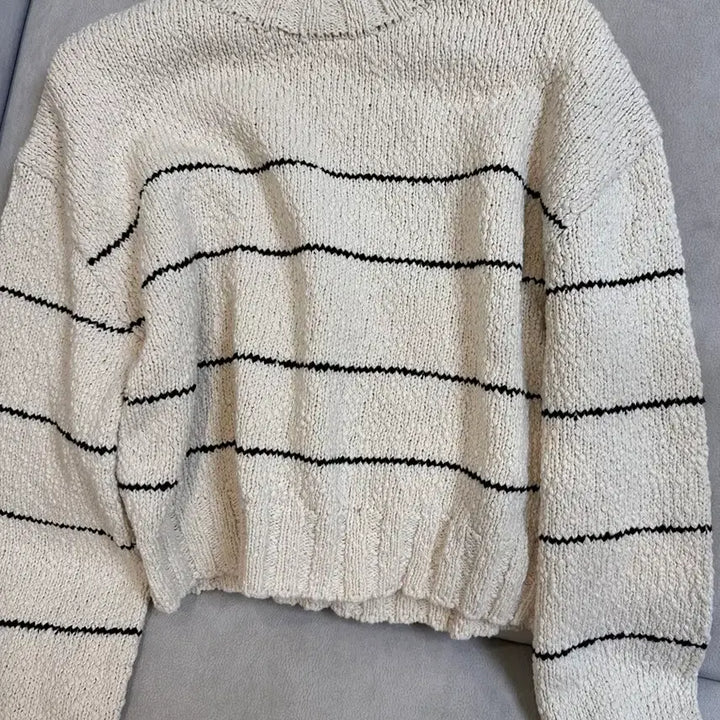 [BUNJANG] Slub Striped Knit Ecru Color Top / 슬럽 스트라이프 니트 에크루컬러