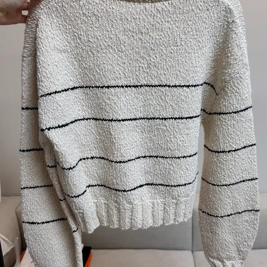 [BUNJANG] Slub Striped Knit Ecru Color Top / 슬럽 스트라이프 니트 에크루컬러