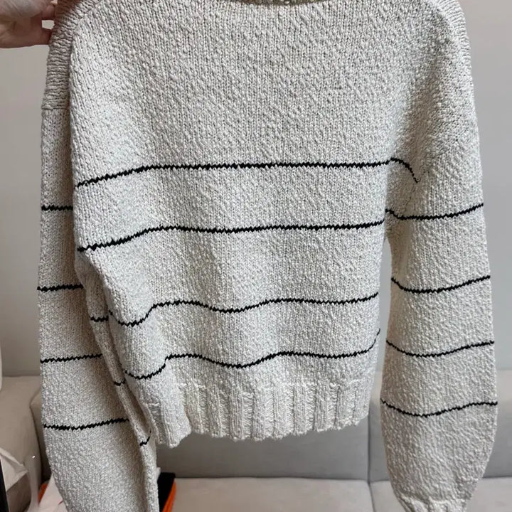 [BUNJANG] Slub Striped Knit Ecru Color Top / 슬럽 스트라이프 니트 에크루컬러