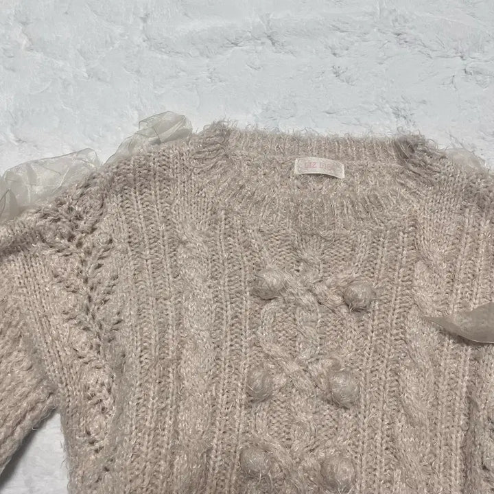 [BUNJANG] Liz Lisa Beige Pom-Pom Ribbon Knit Top / 리즈리사 연베이지 폼폼이 리본 니트