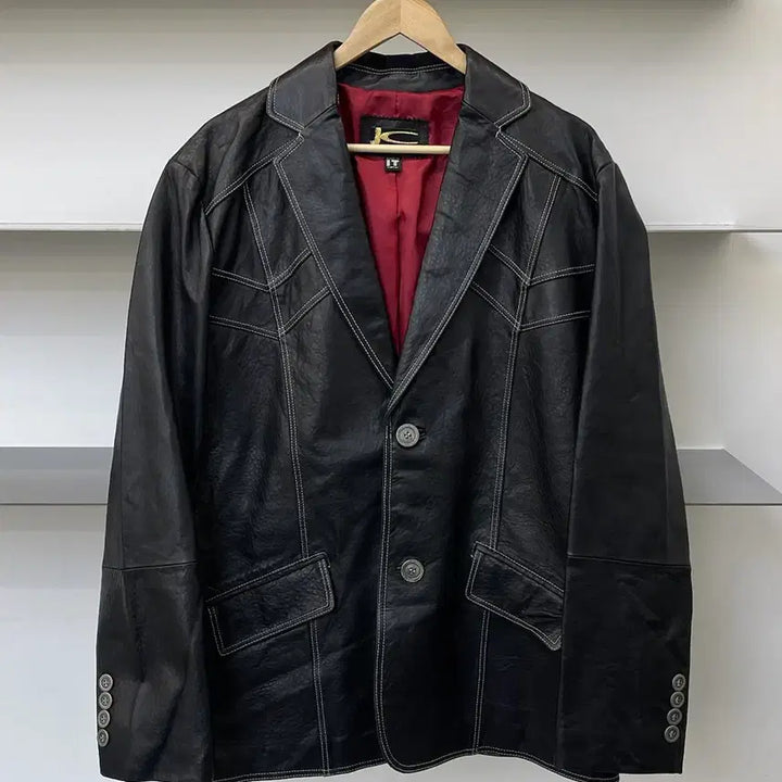 [BUNJANG] Jc Contrast Stitch Leather Blazer / Jc 콘트라스트 스티치 레더 블레이저