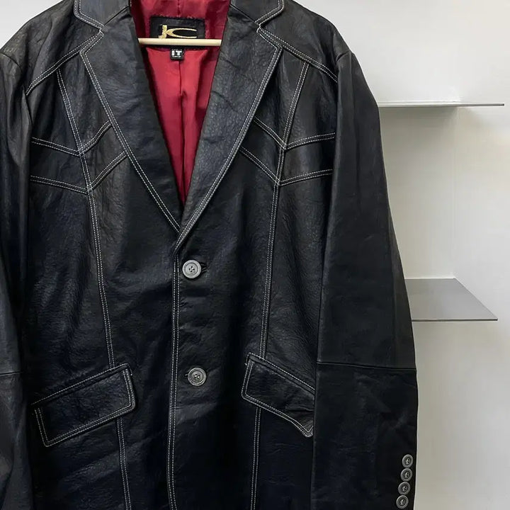 [BUNJANG] Jc Contrast Stitch Leather Blazer / Jc 콘트라스트 스티치 레더 블레이저