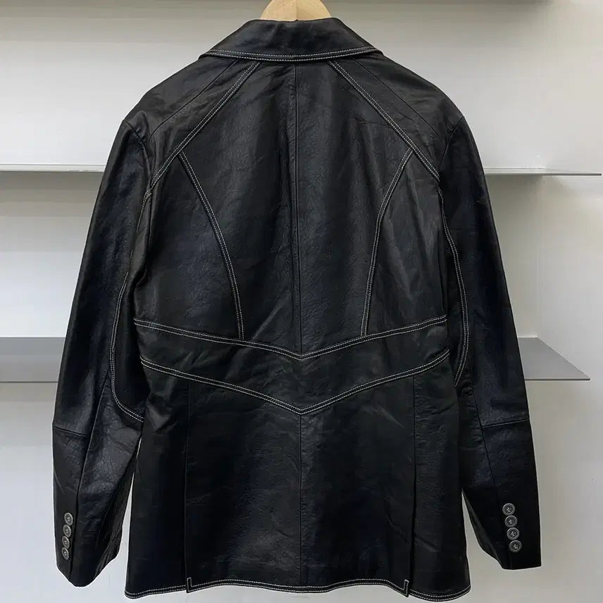 [BUNJANG] Jc Contrast Stitch Leather Blazer / Jc 콘트라스트 스티치 레더 블레이저