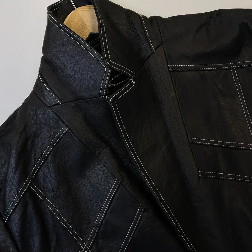 [BUNJANG] Jc Contrast Stitch Leather Blazer / Jc 콘트라스트 스티치 레더 블레이저