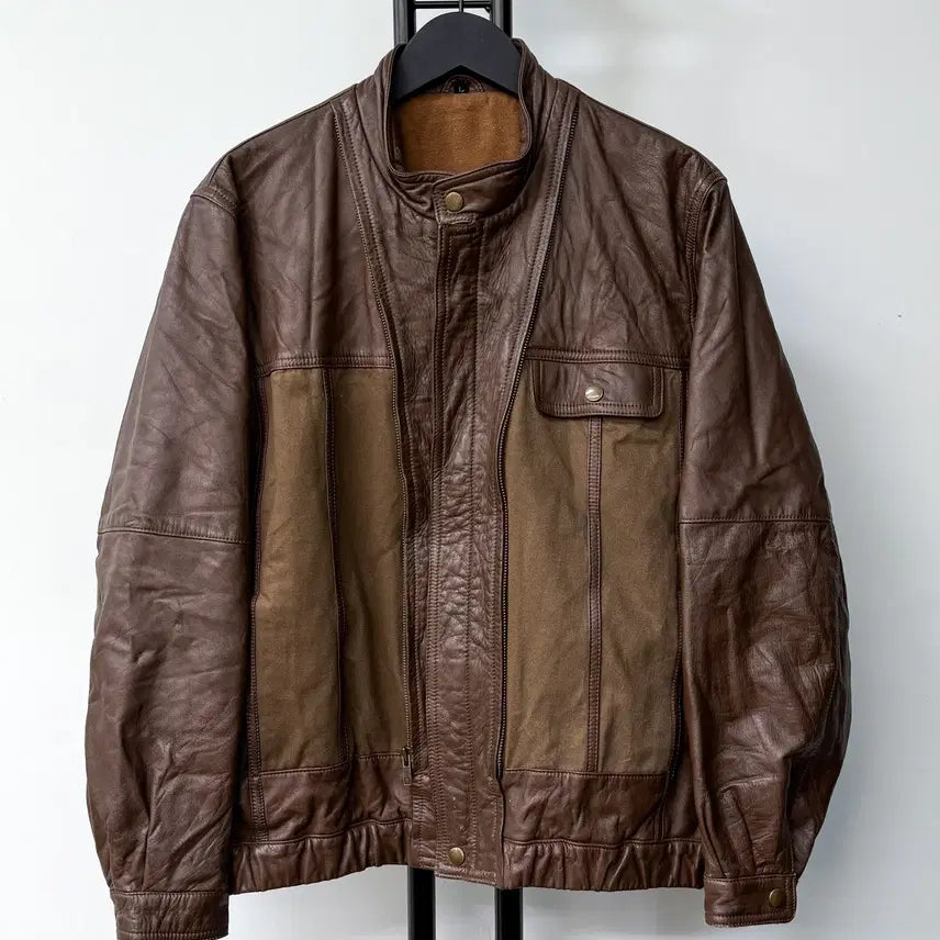 [BUNJANG] Vintage 90s Cow Leather Panel Jacket / 빈티지 90s 카우 레더 패널 자켓