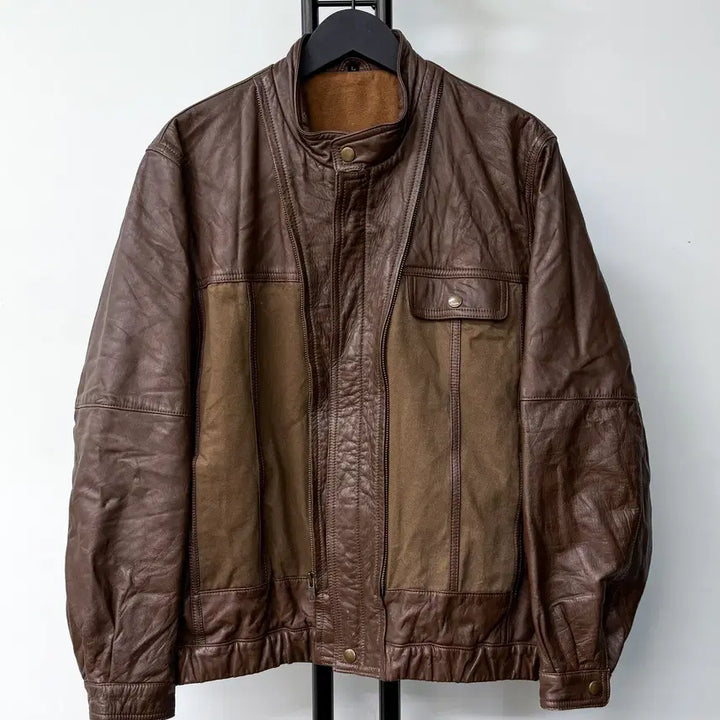 [BUNJANG] Vintage 90s Cow Leather Panel Jacket / 빈티지 90s 카우 레더 패널 자켓