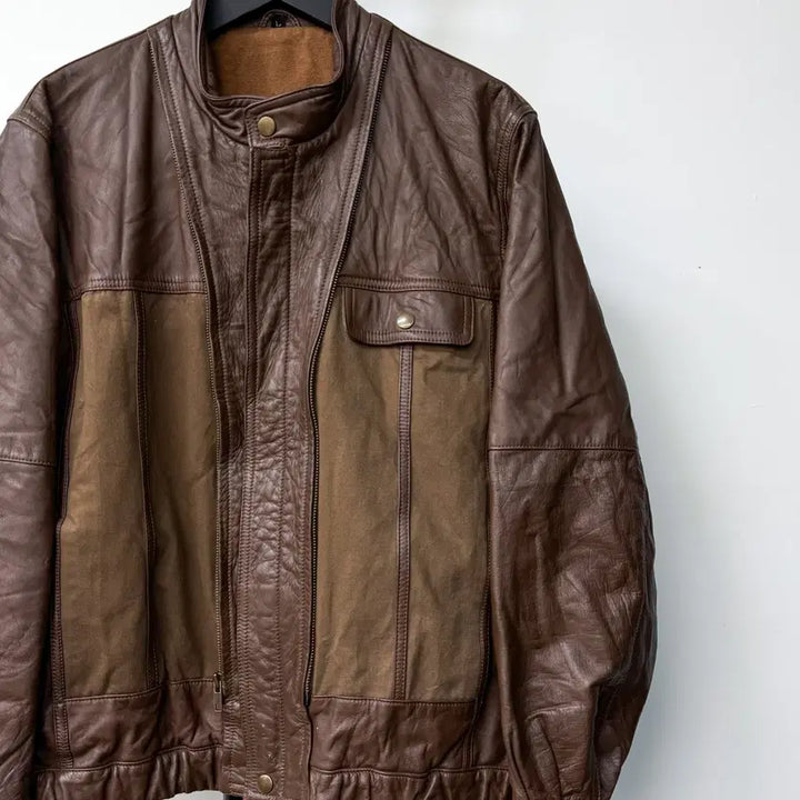 [BUNJANG] Vintage 90s Cow Leather Panel Jacket / 빈티지 90s 카우 레더 패널 자켓
