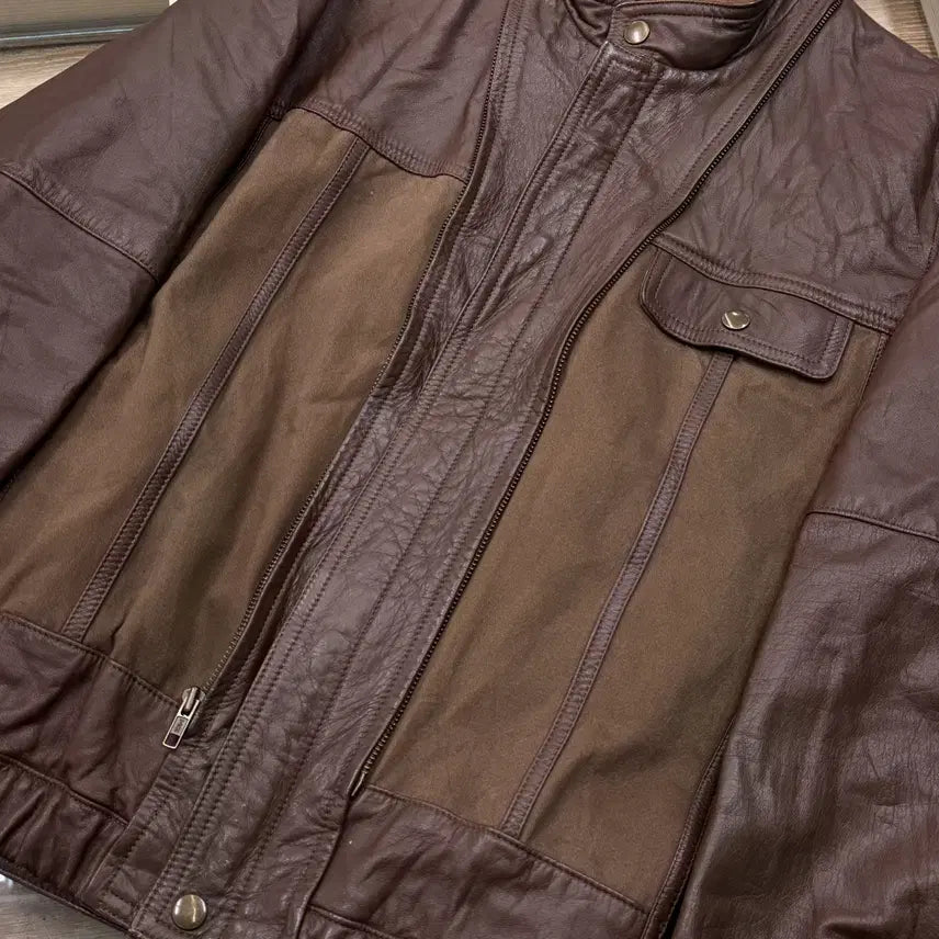 [BUNJANG] Vintage 90s Cow Leather Panel Jacket / 빈티지 90s 카우 레더 패널 자켓