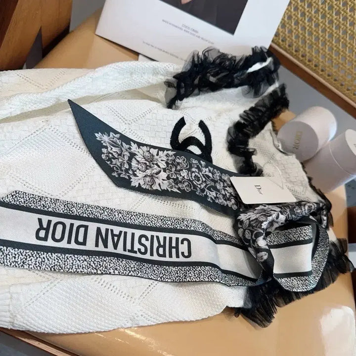 [BUNJANG] Dior Black Flower Twilly Scarf / 디올 블랙 플라워 트윌리 스카프