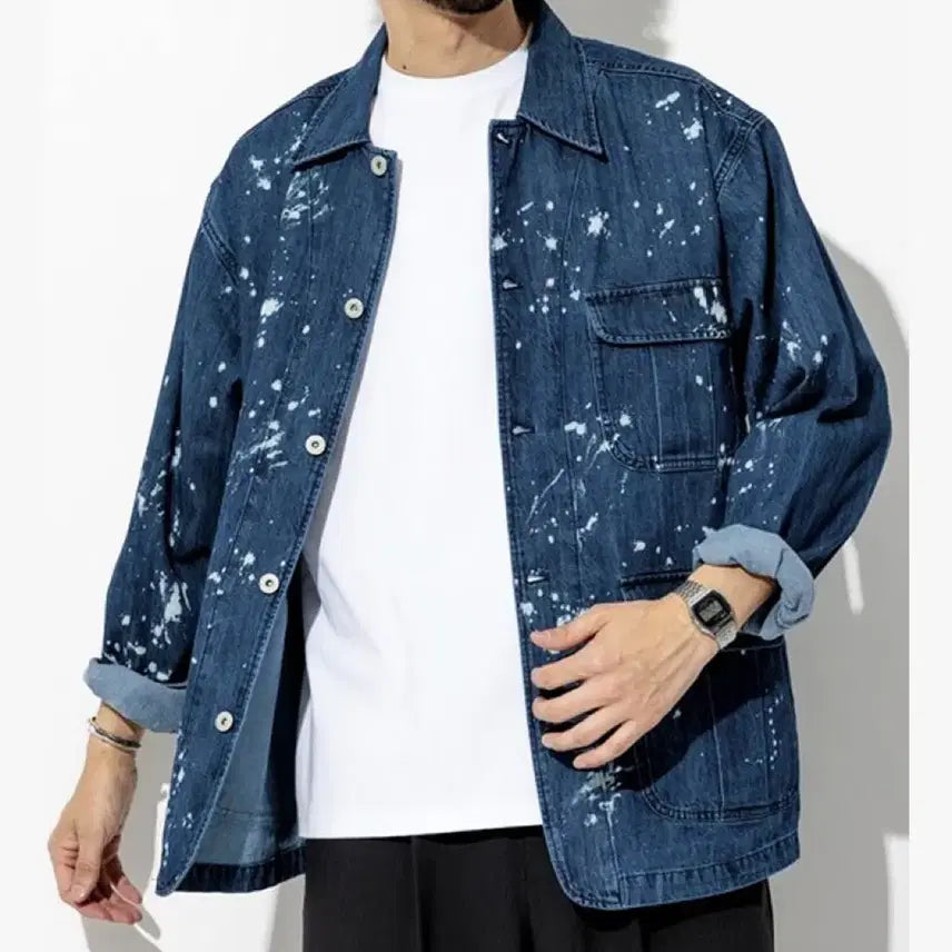 [BUNJANG] Hinson 25SS Paint Denim Coverall Jacket / 힌슨 25SS 페인트 데님 커버올자켓