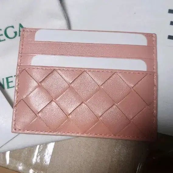 [BUNJANG] Bottega Veneta Weaving Card Wallet Coral Pink / [새상품] 보테가 베네타  위빙 카드지갑 코랄 핑크 살구 연핑크