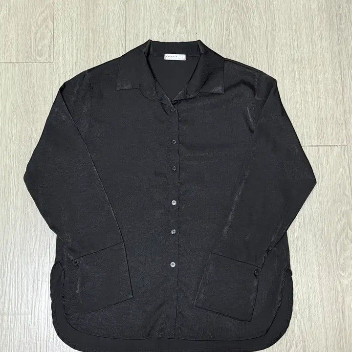 [BUNJANG] Silky Satin Black Roots Fit Shirt Blouse / 실키 새틴 블랙 루츠핏 셔츠 블라우스
