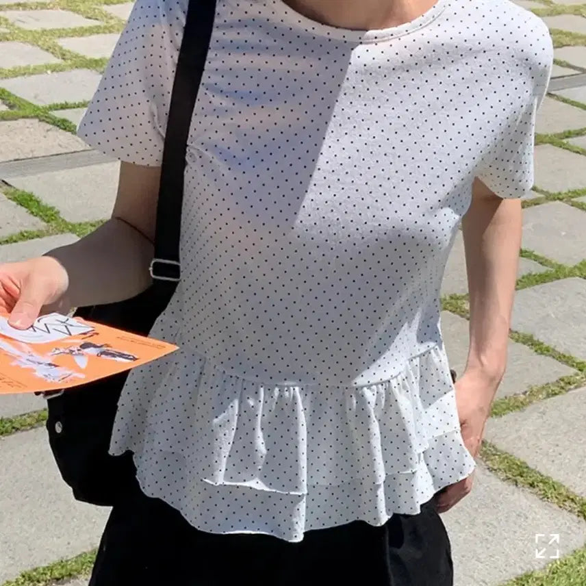 [BUNJANG] Dot Frill T-Shirt / 도트 프릴 티셔츠