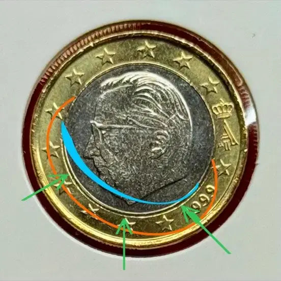 [BUNJANG] 1999 Belgium 1 Euro Bi-Metal Coin (Minting Error) / 1999년 벨기에 (알베르2세국왕)1유로바이메탈동전(압인에러)