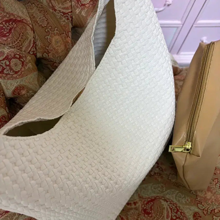 [BUNJANG] White Woven Straw Bag &amp; Beige Clutch / 화이트 엮음 스트로우백 &amp; 베이지 클러치