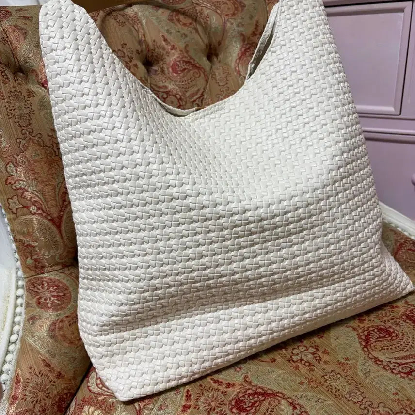 [BUNJANG] White Woven Straw Bag &amp; Beige Clutch / 화이트 엮음 스트로우백 &amp; 베이지 클러치