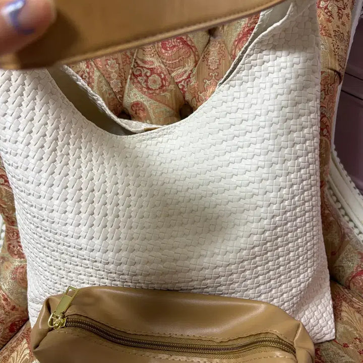 [BUNJANG] White Woven Straw Bag &amp; Beige Clutch / 화이트 엮음 스트로우백 &amp; 베이지 클러치