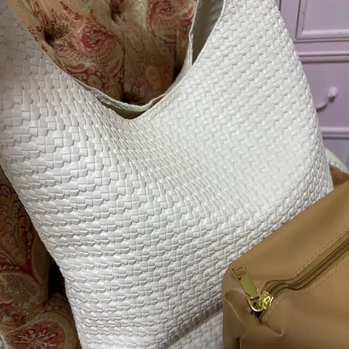 [BUNJANG] White Woven Straw Bag &amp; Beige Clutch / 화이트 엮음 스트로우백 &amp; 베이지 클러치