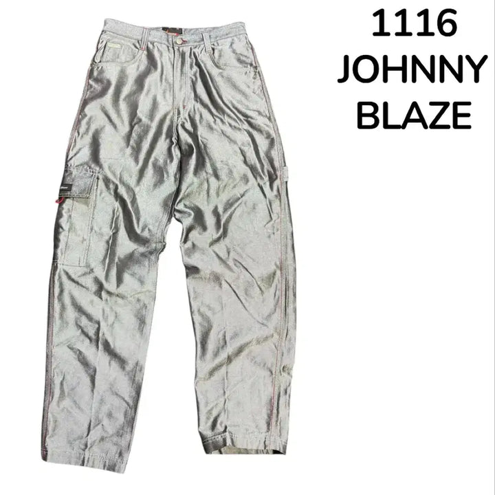 [BUNJANG] 00s Johnny Blaze Silver Wide Hip-Hop Pants / 00s 조니 블레이즈 유광 실버 힙합 와이드 팬츠 34