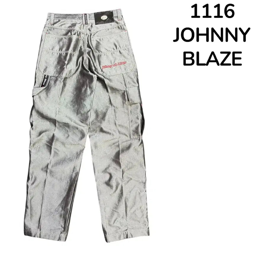 [BUNJANG] 00s Johnny Blaze Silver Wide Hip-Hop Pants / 00s 조니 블레이즈 유광 실버 힙합 와이드 팬츠 34