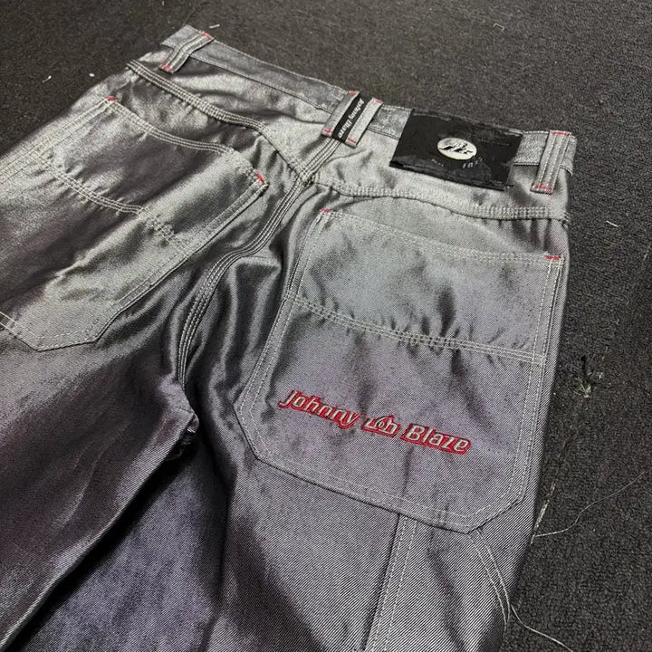 [BUNJANG] 00s Johnny Blaze Silver Wide Hip-Hop Pants / 00s 조니 블레이즈 유광 실버 힙합 와이드 팬츠 34
