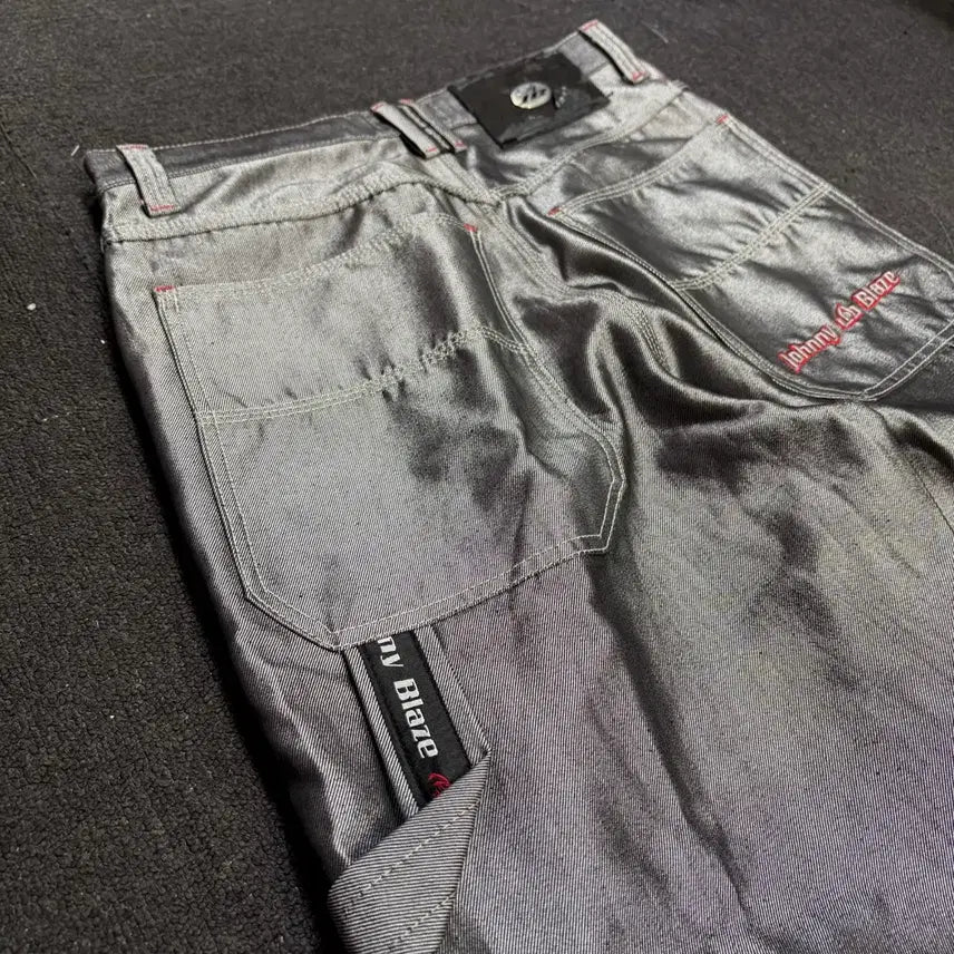 [BUNJANG] 00s Johnny Blaze Silver Wide Hip-Hop Pants / 00s 조니 블레이즈 유광 실버 힙합 와이드 팬츠 34