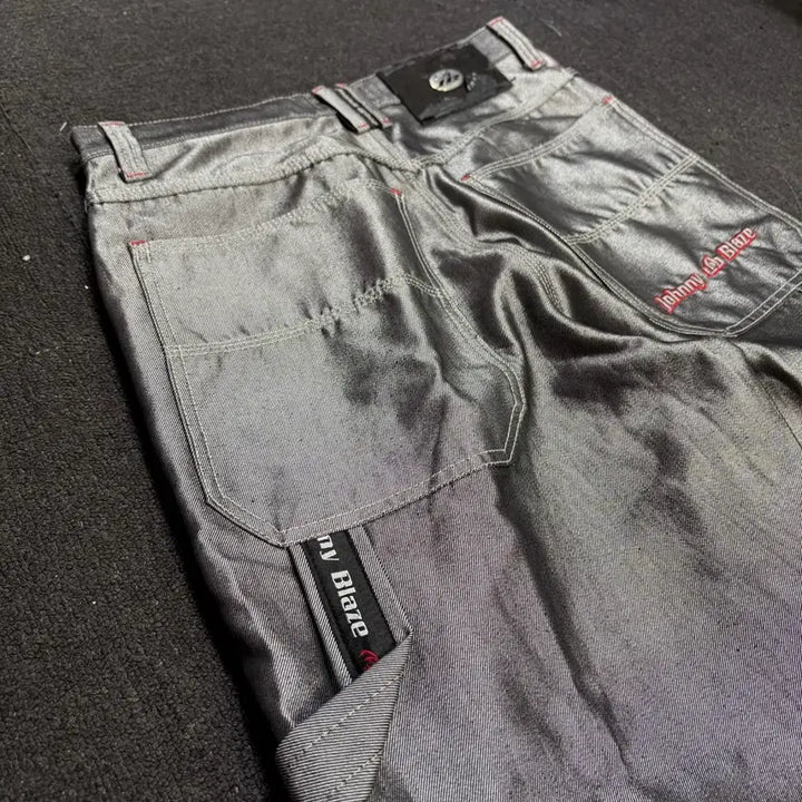 [BUNJANG] 00s Johnny Blaze Silver Wide Hip-Hop Pants / 00s 조니 블레이즈 유광 실버 힙합 와이드 팬츠 34