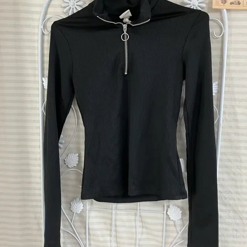 [BUNJANG] Vintage Black Half-Zip Stripe Long Sleeve Top / 빈티지 블랙 반집업 스트라이프 긴팔 934 y2k 스트릿 갸루 펑키 일본