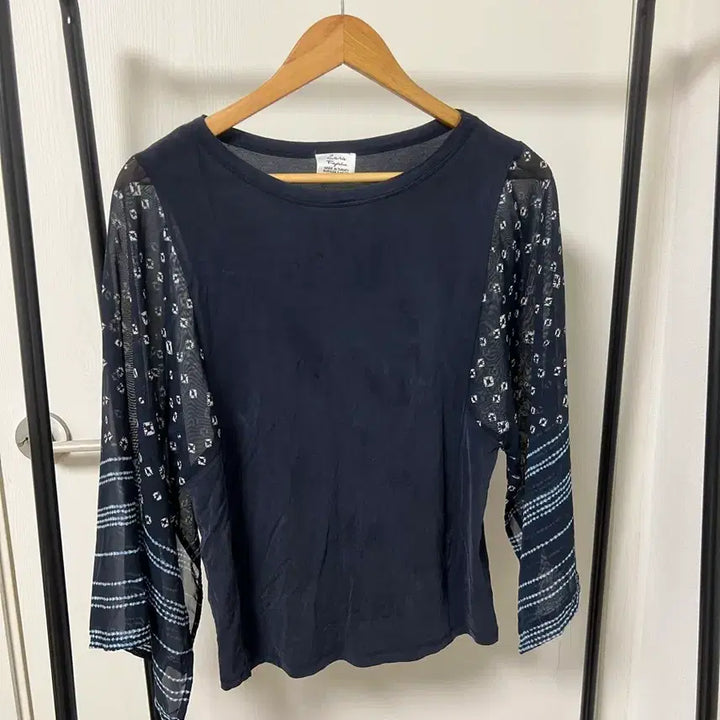 [BUNJANG] Navy See-through Long Sleeve T-shirt / 네이비  시스루 긴팔 티셔츠 1037