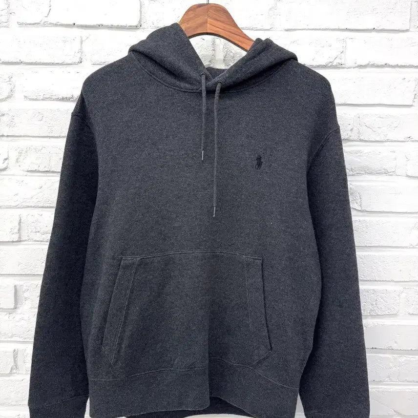 [BUNJANG] Polo Charcoal Arm Patch Hoodie / 폴로 차콜 암패치 후드티