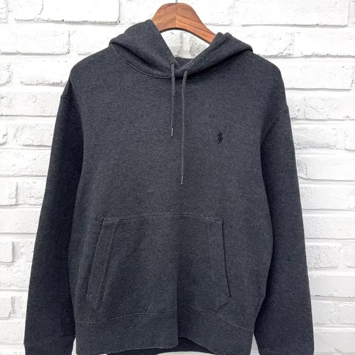 [BUNJANG] Polo Charcoal Arm Patch Hoodie / 폴로 차콜 암패치 후드티