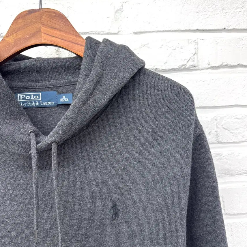 [BUNJANG] Polo Charcoal Arm Patch Hoodie / 폴로 차콜 암패치 후드티