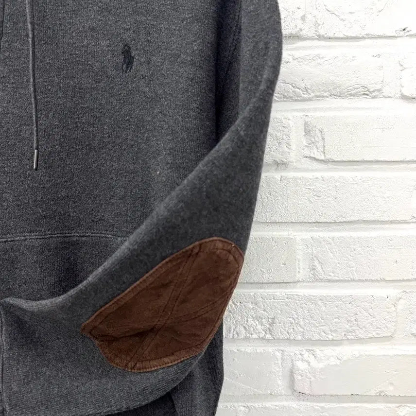 [BUNJANG] Polo Charcoal Arm Patch Hoodie / 폴로 차콜 암패치 후드티