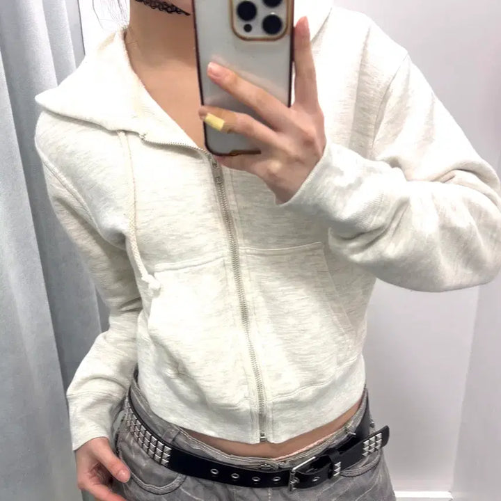 [BUNJANG] Polo Sport Melange Gray Crop Hooded Zip-up / 폴로 스포츠 멜란지그레이 크롭 후드집업