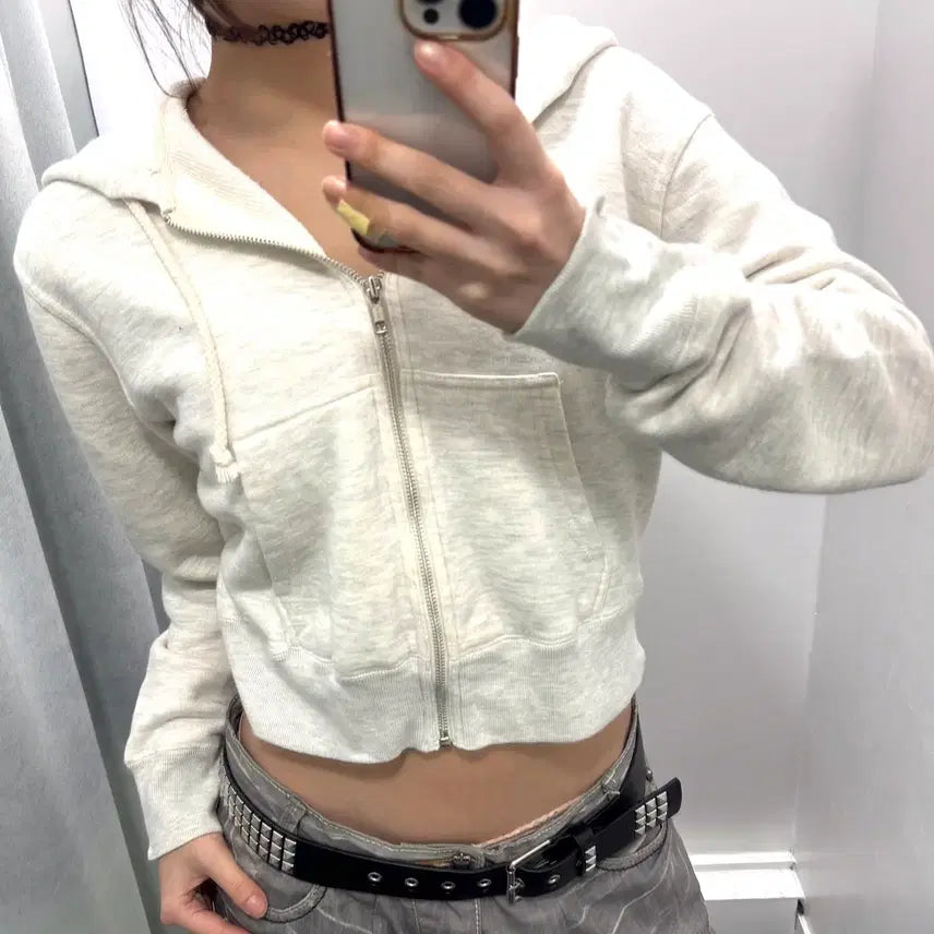[BUNJANG] Polo Sport Melange Gray Crop Hooded Zip-up / 폴로 스포츠 멜란지그레이 크롭 후드집업