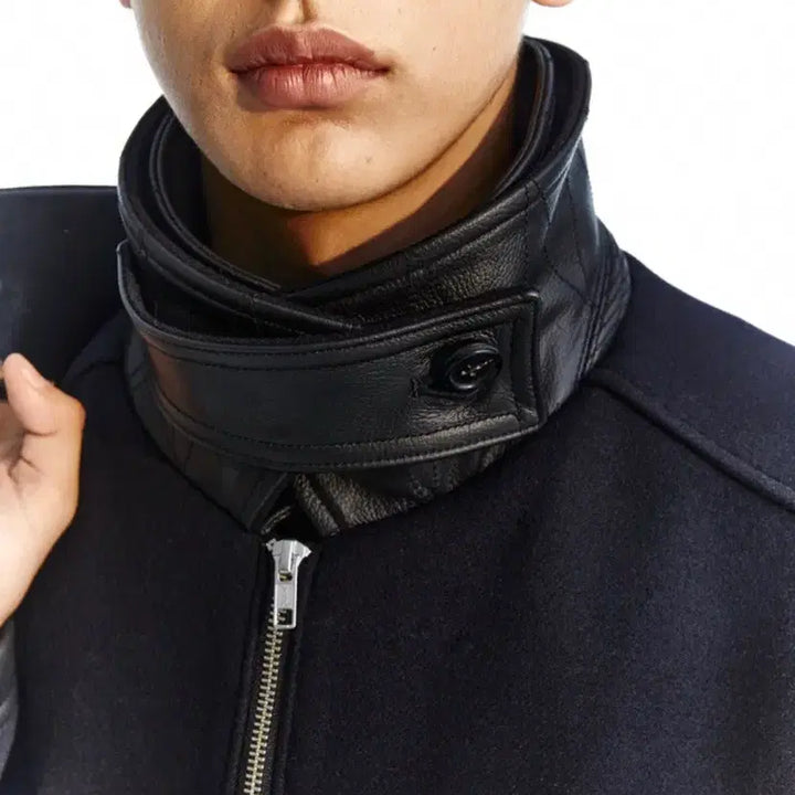 [BUNJANG] moomyng Leather Mixed Layered Crop Jumper / 무명 moomyng 레더 믹스드 레이어드 크롭 점퍼