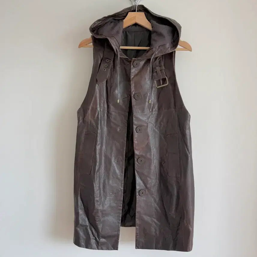 [BUNJANG] Pre-owned Lambskin Hooded Long Vest / Pre owned 램스킨 후드 롱 베스트