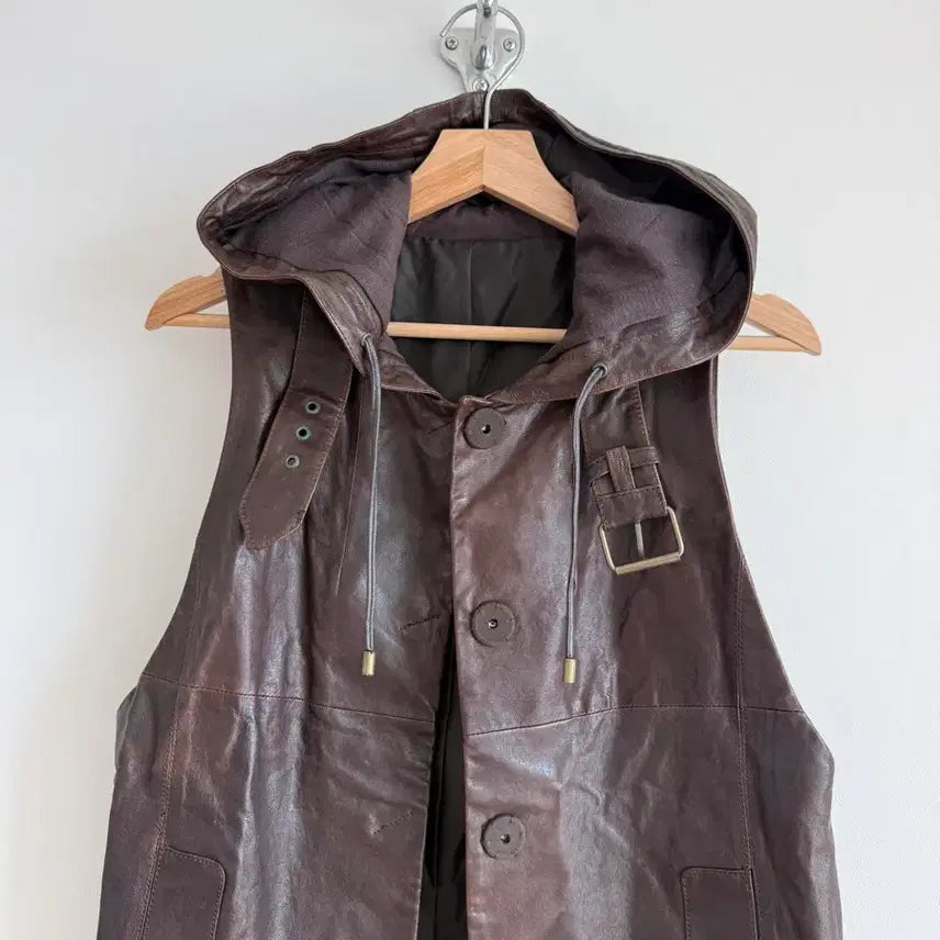 [BUNJANG] Pre-owned Lambskin Hooded Long Vest / Pre owned 램스킨 후드 롱 베스트