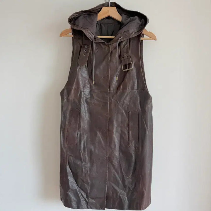 [BUNJANG] Pre-owned Lambskin Hooded Long Vest / Pre owned 램스킨 후드 롱 베스트