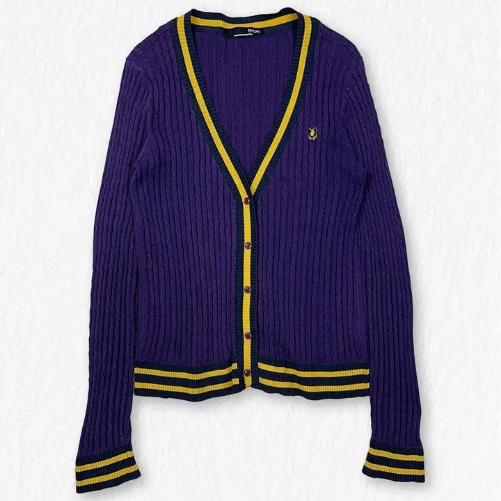 [BUNJANG] Norton Color Block Cardigan Purple / 노튼 배색 가디건 퍼플