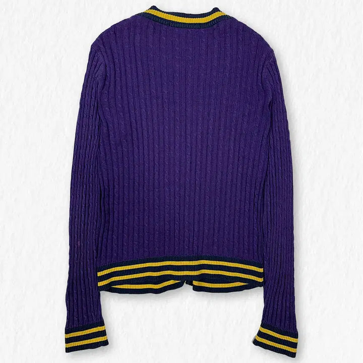 [BUNJANG] Norton Color Block Cardigan Purple / 노튼 배색 가디건 퍼플